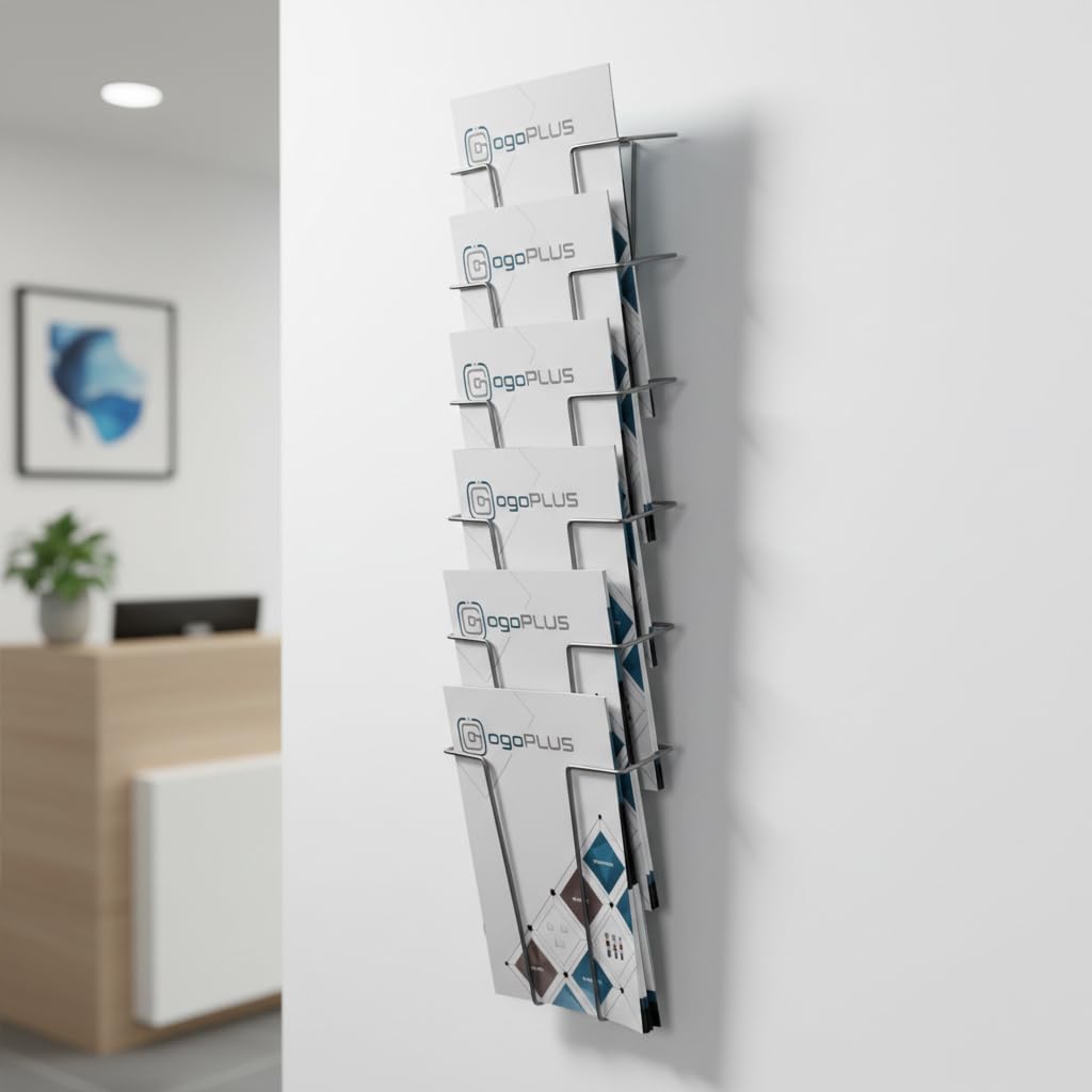 6 Fach Din A4 Hochformat Wandprospekthalter / Metall Prospektständer Flyer-Ständer Werbung, Wand-Aufsteller Büro Praxis