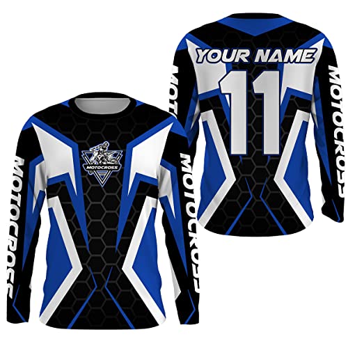 Customizable Adult&Kid Jersey MX Blue Off-Road UPF30+ Shirt Biker Racing Motorcycle PDT41