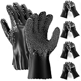Teenyyou 4 Pairs Sewer Snake Gloves Non Slip and Reusable PVC Sewer Abrasion Resistant Drain Cleaning Waterproof Safety Plumbing Snake Gloves for Men Women Plumber Tools (Black,Regular)
