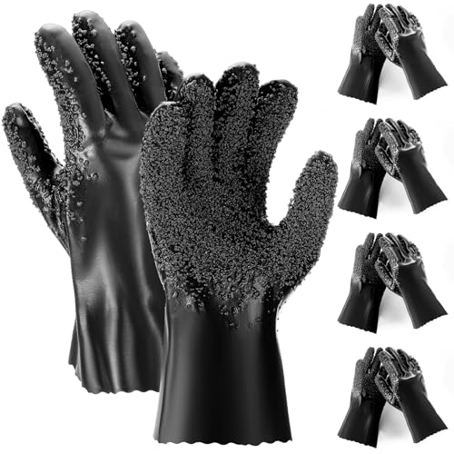 Teenyyou 4 Pairs Sewer Snake Gloves Non Slip and Reusable PVC Sewer Abrasion Resistant Drain Cleaning Waterproof Safety Plumbing Snake Gloves for Men Women Plumber Tools (Black)