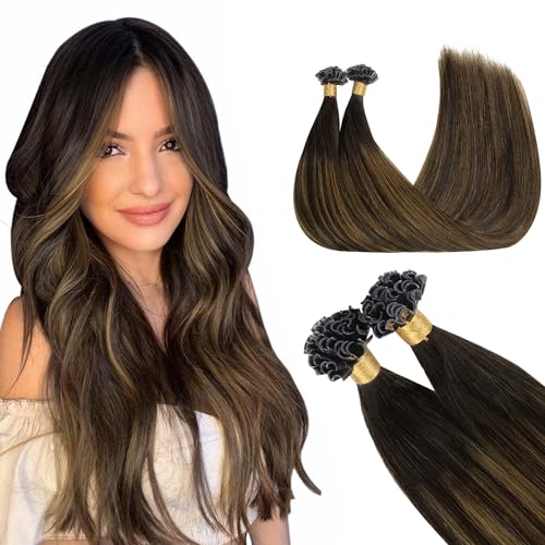 GOO GOO U Tip Hair Extensions - Real Human Hair, 20 Inch 50g 50S, Hot Fusion U Tip, Invisible Remy, 2/6/2 Balayage Dark Brown To Chestnut Brown