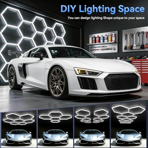LZHOME Hexagon LED Garage Light: 25 Pack Updated Bigger Size, 26400LM Super Bright Car Detailing Ceiling LED Shop Light for Warehouse Workshop Gym Basement Car Care Wash Room