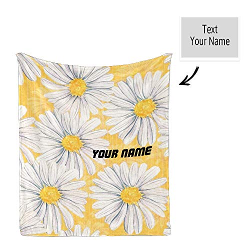 Cuxweot Custom Blanket With Name Text,Personalized Watercolor Daisy Flowers Super Soft Fleece Throw Blanket For Couch Sofa Bed (50 X 60 Inches) #TOP1