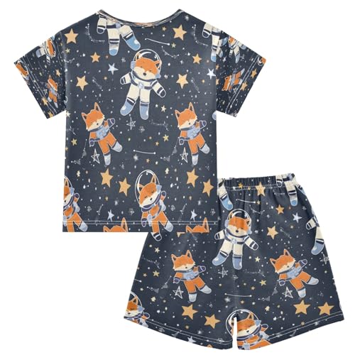 senya Astronaut Fox Summer Pajamas Set Short Cotton Sleepwear 2 Piece2