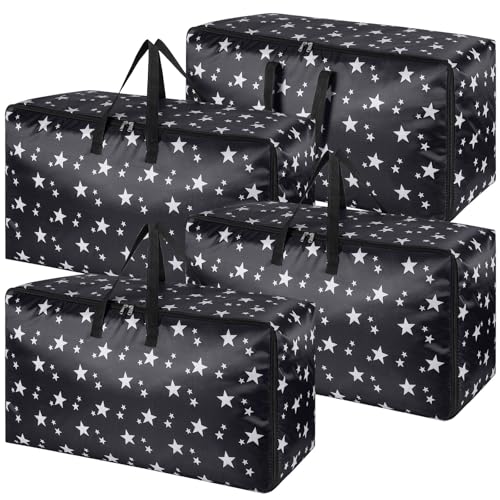 Paquete de 4 cajas de almacenamiento extra grandes con tapas, cajas de almacenamiento resistentes para mudanzas, grandes, fuertes, impermeables, bolsas de almacenamiento de ropa con cremalleras,