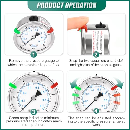 Image of 0-10PSI Stainless Steel Liquid Filled Pressure Gauge, 2.5 inch Dial Size, 1 /4 inch NPT Lower Mount, for Tube, Water Pump, Gas, Liquid, Pressure Test (with Range Mark Pointer)