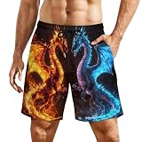 Fire and Blue Dragons - Pantaloncini da spiaggia da uomo, con coulisse, elastici, con tasche, Stile:, S
