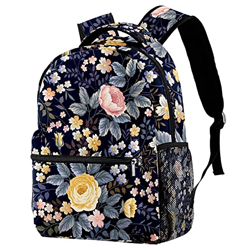 Sac à dos de voyage avec porte-bouteille bleu floral pour enfant