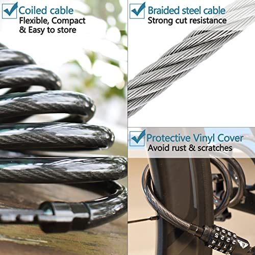 Marque Combination Bike Lock Cable- 3/8 Inch (5Ft, 10Ft, 15Ft, 25Ft) Resettable Combination Lock, Anti-Theft Coiled Secutiry Cable For Bicycles, Kayaks, Paddle Boards, Gates&Outdoor Gear (10 Ft) #TOP4