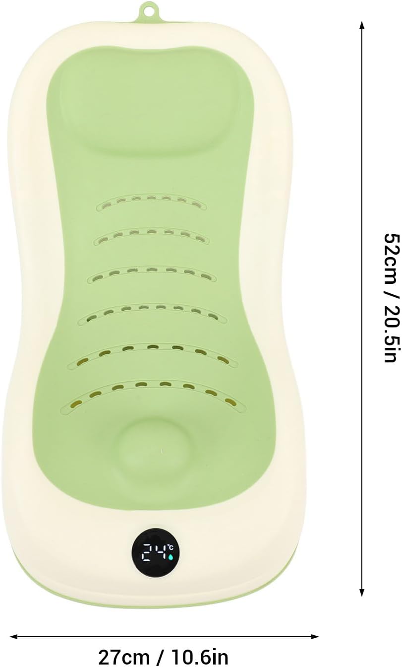 Baby Bath Support Seat, Portable Soft Anti Slip Bath Helper with Temperature Sensor for Tub Sink Plastic Green 52 x 27 cm 1 Pack