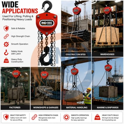Image of 2 Ton Manual Chain Pulley Block, 3 Meter Lift Height, Normal Series, Heavy Duty Chain Hoist with Safety Hook for Industrial, Construction & Warehouse Use