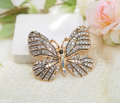 Image of Gyn&Joy Multi-Color Crystal Rhinestone Winged Butterfly Pin Brooch BZ030