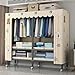 Storage Closet with Doors Cloth Wardrobe Cabinet for Bedroom, Portable All Steel Frame Closet with Cloth Cover, (with Wheels)