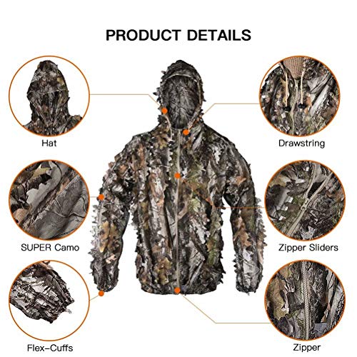 Tongcamo Hunting Ghillie Suit 3D Bionic Leafy Camouflage Clothing for Jungle Hunting, Wildlife Photography, Bird Watching，Halloween, Shooting - Thumbnail 4