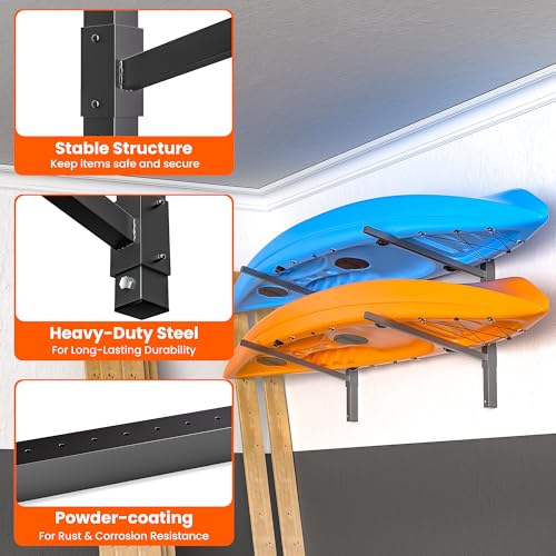Ultrawall Kayak Storage Rack for 2 Kayaks, Adjustable Wall Mounted Kayak Holder for Garage, Heavy Duty Kayak Hanger for Canoe, Paddleboard, Indoor & Outdoor Use - Thumbnail 6