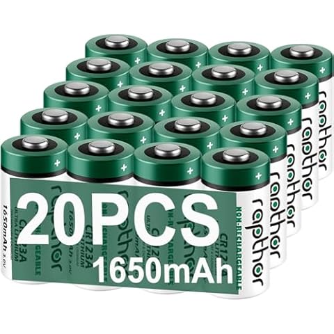 rapthor CR123A Lithium Batteries 1650mAh High Power UL Certified 3V Non-Rechargeable Battery with Built-in PTC for Flashlight Toys Alarm System Microphones (Not for Arlo) (20) Cover