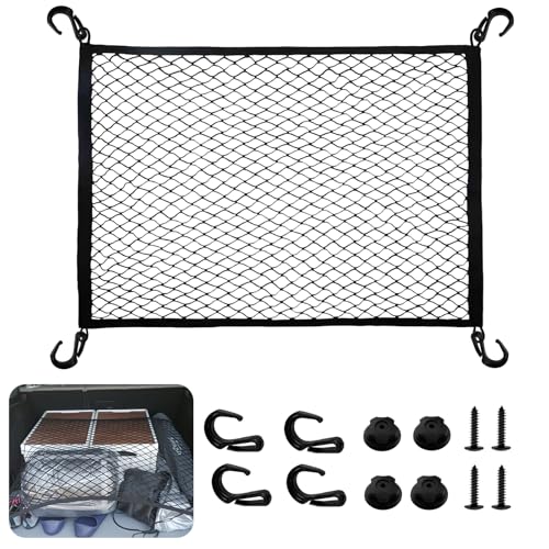Filet de Rangement pour Coffre de Voiture, 80×100cm Filet à Bagages Voiture, Maille avec 4 Crochets Solides, Universel pour Coffre de Camion