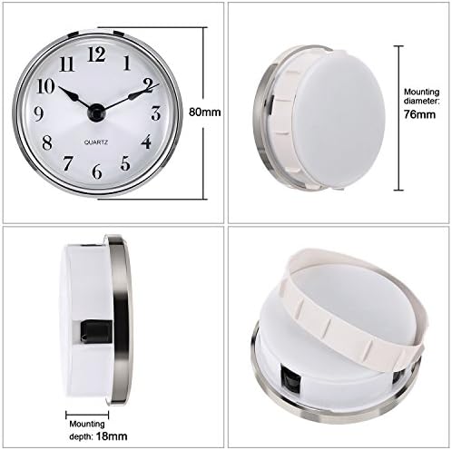3-1/8 Inch (80 mm) Quartz Clock Fit-up/Insert with Arabic Numeral, Quartz Movement (Silver Trim)