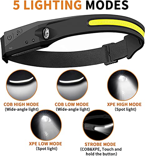 Headlamp Rechargeable Wide Beam Headlamps, 3 Pack 5 Lighting Modes Motion Sensor Headlamp With All Perspectives Induction 230° Illumination, Lightweight Waterproof Headlight For Fishing, Camping #TOP2