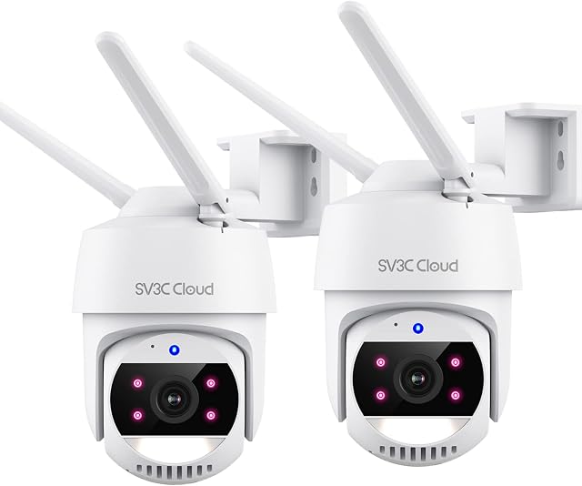 SV3C 5MP PTZ WiFi Camera Outdoor, 2 Pack Pan Tilt Security Cameras with Color Night Vision, Auto Tracking, Two-Way Audio, Audio Assistant, Sound Motion Detection, ONVIF, Cloud & SD Card Storage