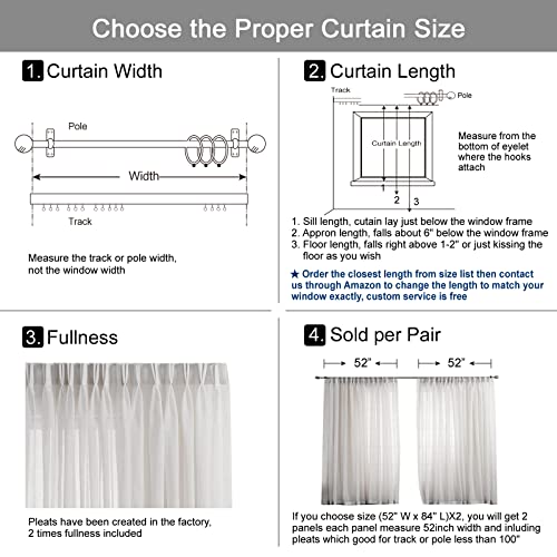 Lantime White Semi Sheer Curtains, Faux Linen Pinch Pleated Extra Long Window Sheer Curtains Panels Drapery For Home, Hotel, Office, 52" W X 120" L, Set Of 2, White #TOP5