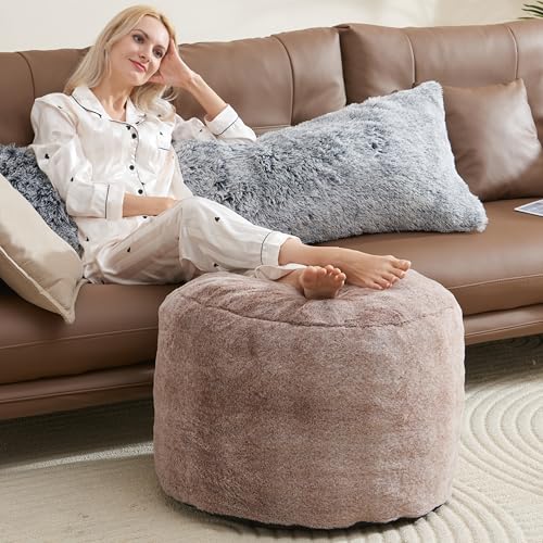Round Pouf Ottoman 26 * 18″ Small Ottoman Foot Rest Pouf Brown Foot Stools for Living Room Comfortable and Dirt Resistant Poofs/Ottomans Furniture Round Ottomans Floor Poufs for Home Decor