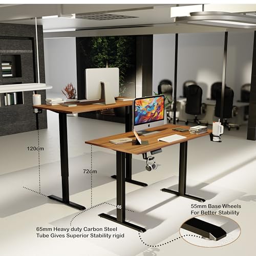 Image of H22 Electric Height Adjustable Standing Desk | 120x60 cm Sit-Stand Office Table | Walnut Top with Black Frame | Motorized Desk for Home Office | 1-Year Warranty Free Installation
