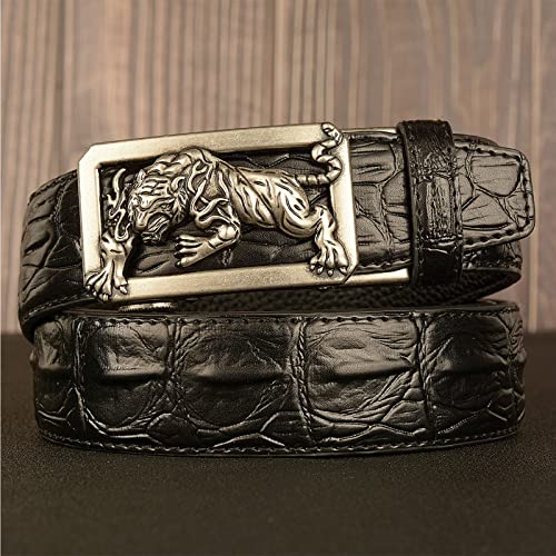 Belt Men,Ratchet Leather Mens Carvedvintage Tiger Buckle ​Novelty Dress Jeans Belt,Black b,120CM/47.3''2