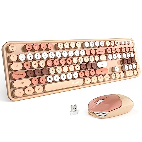 Image of MOFII Wireless Computer Keyboard and Mouse Combo, Typewriter Full Size Keyboard with Number Pad and 2 in 1 USB Connected Mouse for PC Computer Laptop Desktop Windows (Milk Tea)