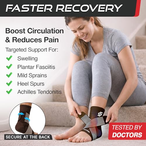 Image of Sleeve Stars Ankle Brace for Women & Men, Ankle Wrap for Sprain, Compression Sleeve for Plantar Fasciitis Relief, Easy Customizable Support: w / Removable Strap (Pair /M:10 inch-12 inch /Dark Brown)