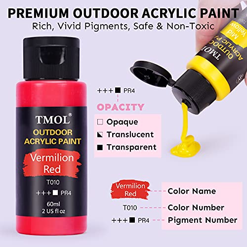 Acrylic Paint Set, 36 Colors Outdoor Paint (2 oz/Bottle) with 12 Art Brushes, Art Supplies for Painting Canvas, Rock, Wood, Ceramic & Fabric, Rich Pigments Lasting Quality