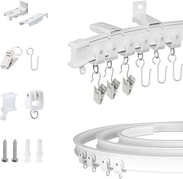 3M Ceiling Curtain Track Flexible Curved Curtain Rail,Bendable Curtain Track for Bay Windows RV Room Divider Curtain Rods(40pcs Rollers,18pcs Brackets,40pcs Hooks and Clips,4pcs End Covers)