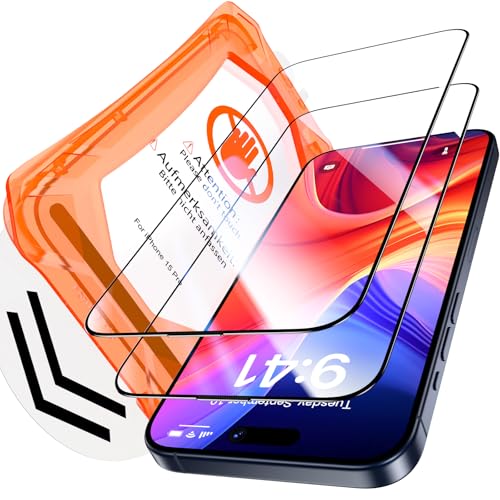 Uyiton für iPhone 15 Pro für Panzerglas, 2 Stück 9H Härte Panzer Schutz Glas Folie,Vollständige Abdeckung Folie Displays...