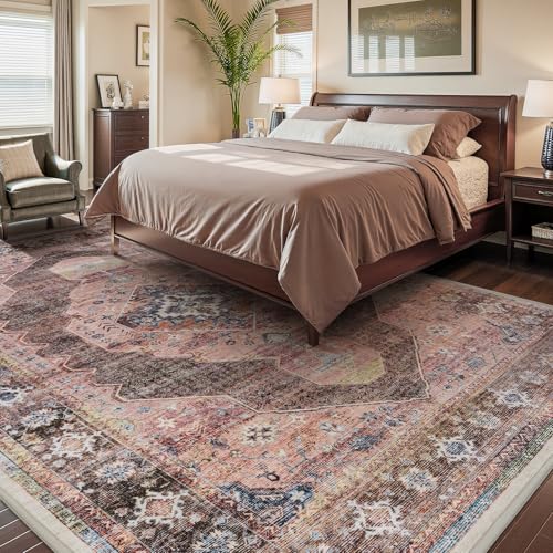 Engiw-Pink Brown 5x7 Area Rugs for Bedroom Living Room Rug Girl Nursery Rug for Study Room Dining Room Rugs Carpet Washable Easy Care Non Slip Soft Pink/Caramel 5' x 7' (Rectangular)