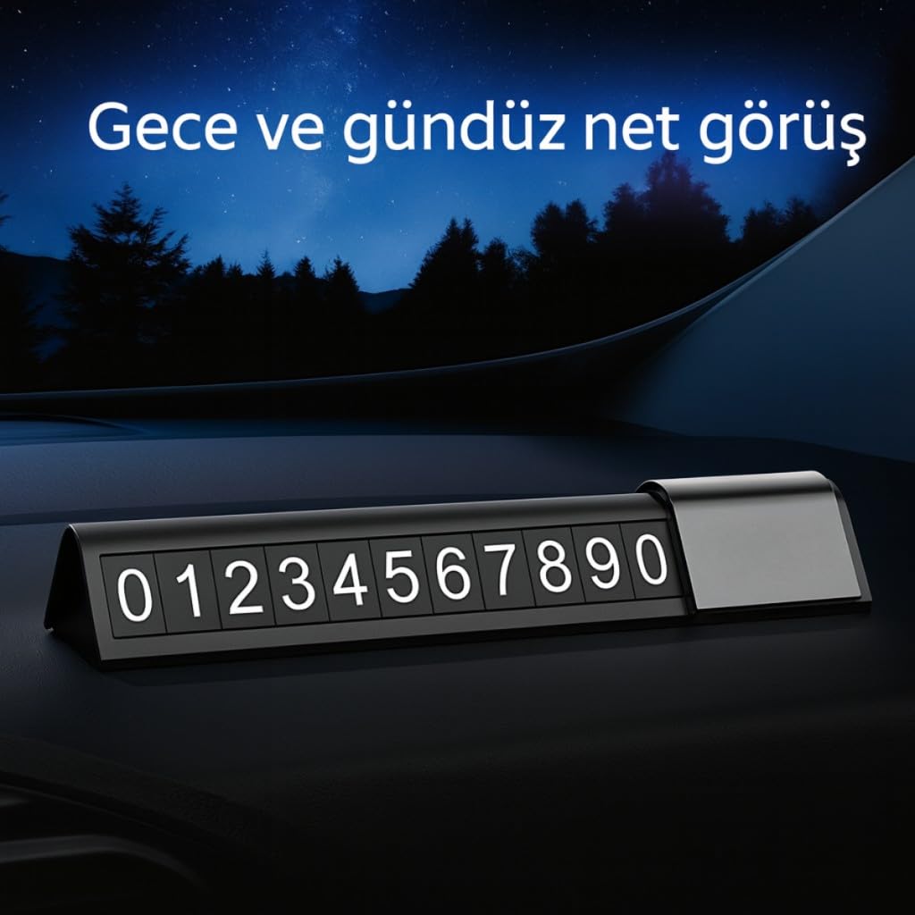 Polham Manyetik Fosforlu Geçici Park Numaratörü, Açılır Kapanır, Şık ve Dayanıklı Tüm Araçlara Uyumlu