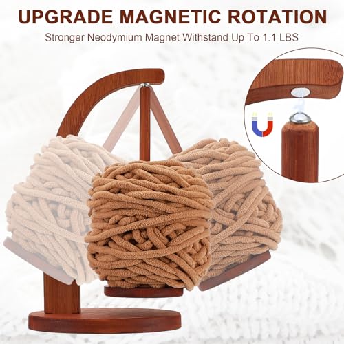 Image of simarro Yarn Holder for Crocheting, Wooden Yarn Spinner for Crocheting and Knitting, Magnetic Yarn Ball Holder, Crochet Gift for Knitting Lovers(Round)
