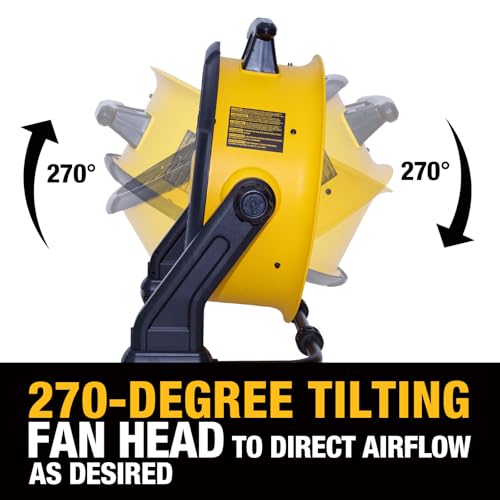 Image of DEWALT Industrial High-Velocity Floor Fan AC /DC Dual Power Supply, DXF1850B | 270 Adjustable Tilt Design, 3-Speed, 4000 CFM, 6 ft Cord, 18-Inch Barrel Fan