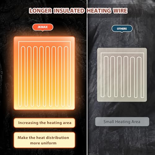 JKMAX Heated Electric Blanket Queen Size-84"x90" Heating Blanket with 10 Heating Levels & 5 Time Settings Over-Heat Protection，Winter Warmer for Adults with ETL Certification（Black）