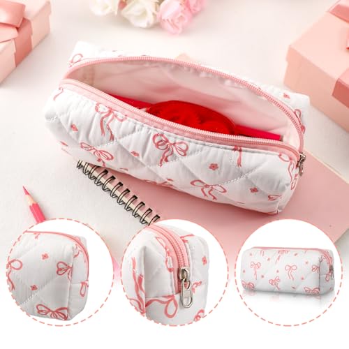 Image of Sherr Coquette Bow Pencil Case Pink Bow Cute Pencil Pouch Soft Cotton Storage Bag Aesthetic Pattern Gift Makeup Pouch Cosmetic Bag for Women Adults