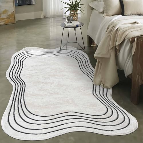 Mazovia Alfombra Moderna Irregular de Diseño Abstracto de Salón Grande de Pelo Corto - Alfombras de Habitación de Matrimonio, Dormitorio y Comedor - Beige – 80 x 150 cm