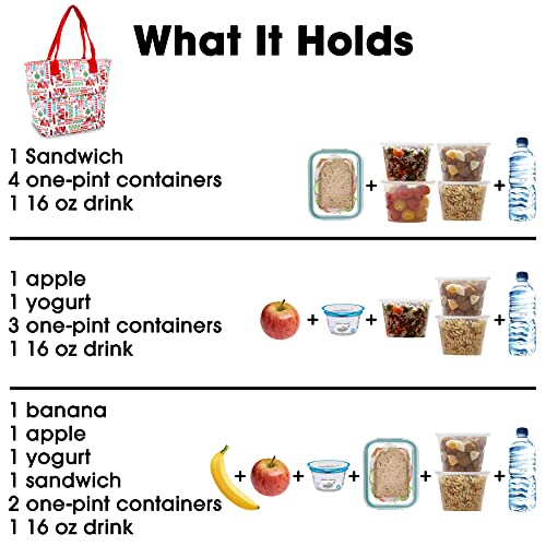 Image of J World Lola Lunch Tote Bag. Cute Insulated Lunch-Box for Women & Teen Girls, Heart Factory