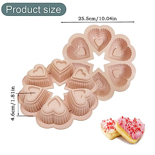 inki Herz Kuchenform Muffinform Muffinblech, 6-Kavität 3D Liebesherz Silikon Backformen, Antihaftbeschichtet, Silikonform in Herzform, Muffin Backform, für Seife,Schokolade,Gelee,Cupcake (Rosa)