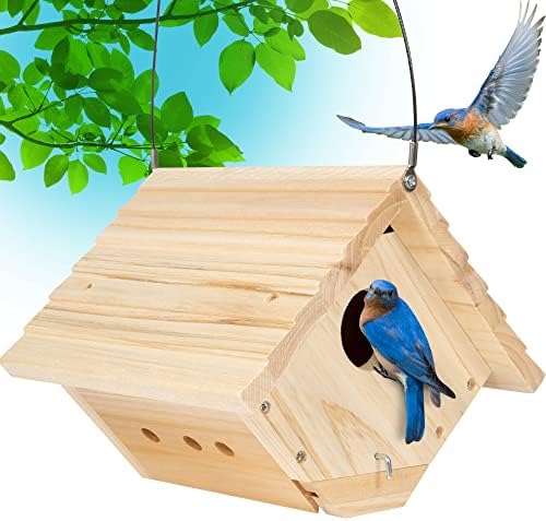 Wren Birdhouses for Outside - Cedar Bluebird Houses for Outside with 9 Air Vents, Removable Bottom Panel for Easy Cleaning - Great Gifts for Grandma, Grandpa Gift