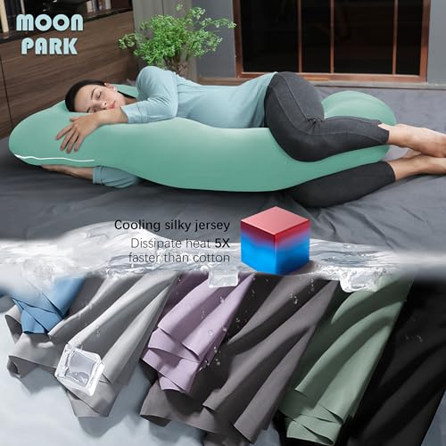 Image of MOON PARK Pregnancy Pillows for Sleeping - U Shaped Full Body Maternity Pillow with Removable Cover - Support for Back, Legs, Belly, Hips - 57 Inch - Turqouise - Cooling Cover