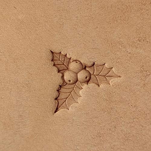 DandS ltd Leather Stamp Tool, Holly Leaf & Berries, Professional Steel Craft Tool for Leatherworking, Embossing, Carving & Stamping Leather Projects, Belts & DIY Projects Compatible with Mallet #308