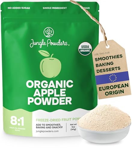 Jungle Powders Organic Apple Powder 5 Ounce Bag Apple Extract for Baking Smoothies Seasoning - Organic Freeze Dried Apples Powder Unsweetened Dehydrated Whole Fruit with Peel Concentrate Flavoring
