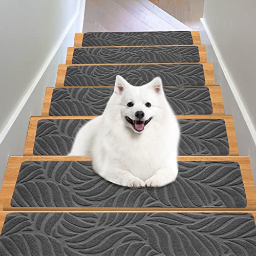 OXKVPVF Stair Treads for Wooden Steps - Non Slip Stairs Carpet Tape Peel and Stick with Double Adhesive Tape Set of 15 Leaf -Grey by OXKVPVF - Used condition - US$36.05
