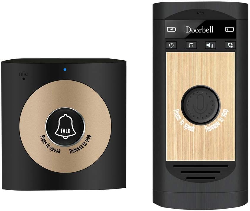 Wireless Voice Intercom Doorbell - BW Wireless Voice Doorbell and Wireless Chime Doorbell Support Two-Way Voice Intercom Operating at Over 200m for Home and Home Security Office - Black Gold