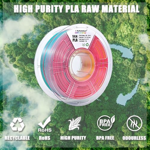 Image of PLA Filament 1.75mm, Silk Rainbow Color PLA Filament, Tri Color 3D Printer Filament Sky Blue Yellow Rose Red, Fit to AMS, 1kg /Spool