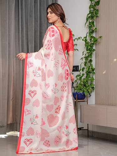 Image of ALMAARI FASHION Women's Floral Printed Georgette Satin Saree with Unstitched Blouse Piece | Traditional Ethnic Wear Sarees | Soft Lightweight Ethnic Office Wear Daily Wear Indian Sari (SG 161-170 H)